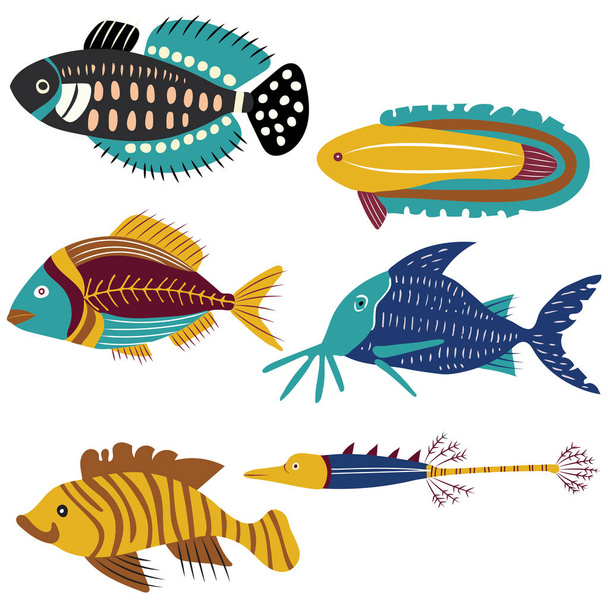 kuusi kalalajia
 - Vektori, kuva