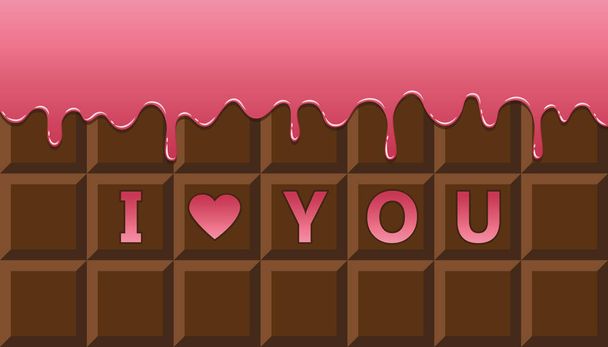 I love you chocolate bar with pink melting glaze - Vector, Image