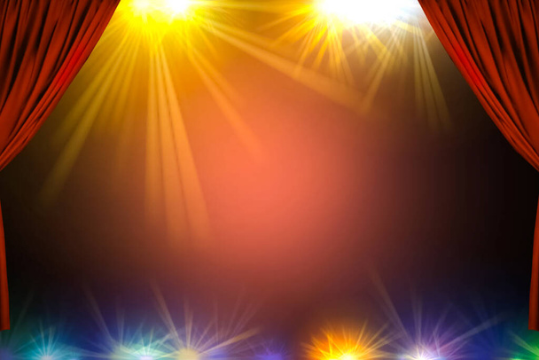 Theatre curtain and lighting on stage. Illustration of the curta - Photo, Image