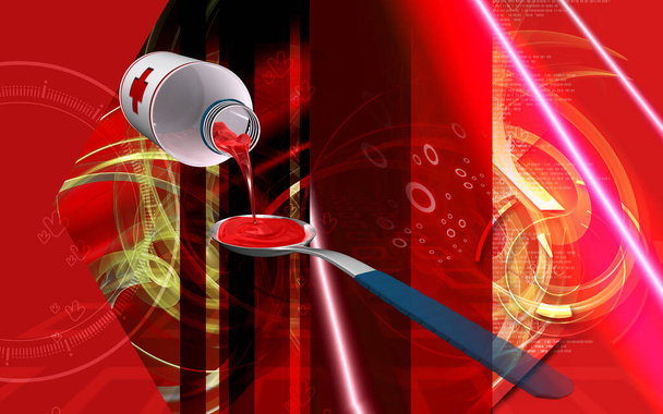 Digital illustration of  medicine with spoon in colour  background - Zdjęcie, obraz