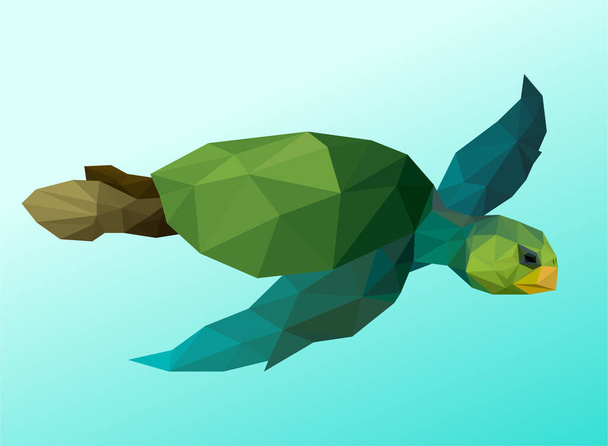 Low Poly Sea Turtle Detailed Vector Illustration. Marine Animal Art For Postcards And Collage Design. Rare Species for Eco and Ecology Awareness Poster - Vector, Image