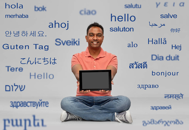 happy indian man with tablet pc - Фото, изображение