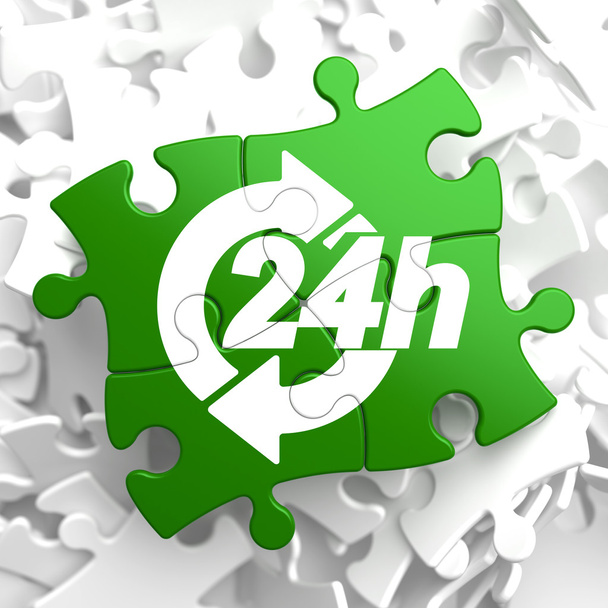 serwis 24h ikona na zielony puzzle. - Zdjęcie, obraz