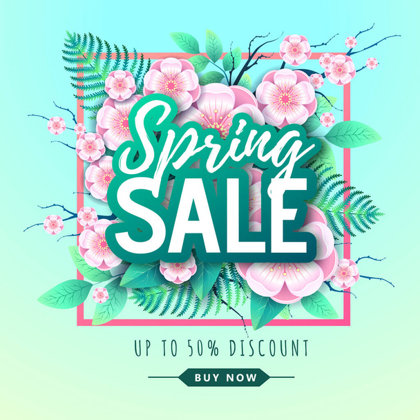 Spring big sale poster with full blossom flowers. Spring background - Вектор, зображення