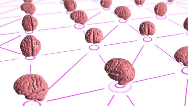 İnsan beyin sembollerinden kullanıcıları birbirine bağlayan animasyon bulutu ağına sahip soyut bir arka plan, önde gelen profesyonellerle ilgili bir iş filmi konsepti. Kusursuz döngünün animasyonu. - Video, Çekim