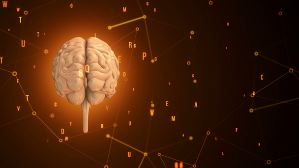 Animaatio kierto ihmisen aivojen lentävät tiedot noin taustalla. Saumattoman silmukan animaatio
 - Materiaali, video