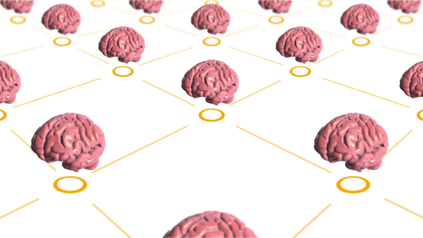 人間の脳のシンボルからユーザーを接続するアニメーションクラウドネットワーク、一流の専門家についてのビジネスムービーの概念を抽象的な背景。シームレスループのアニメーション. - 映像、動画