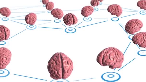İnsan beyin sembollerinden kullanıcıları birbirine bağlayan animasyon bulutu ağına sahip soyut bir arka plan, önde gelen profesyonellerle ilgili bir iş filmi konsepti. Kusursuz döngünün animasyonu. - Video, Çekim
