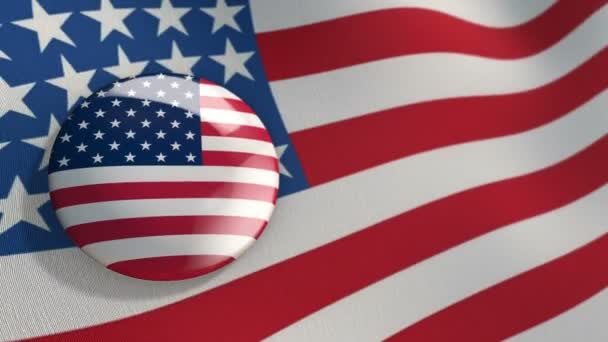 Animation waving of colorful pin with flag of USA. Animation of seamless loop. - Footage, Video