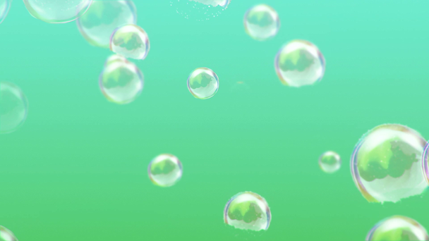 Animación volando de burbujas de jabón sobre fondo colorido. Animación de bucle sin costura
. - Metraje, vídeo