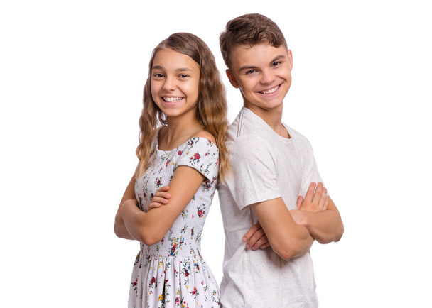 Teen boy and girl on white - Photo, Image