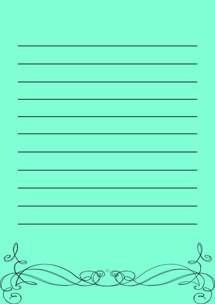 Blank paper sheet with lines, margin and holes. Aqua Menthe. - Foto, Imagem