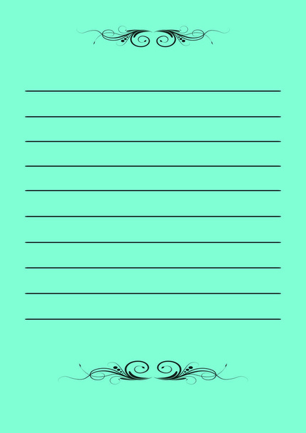Prázdný papírový list s liniemi, okrajem a otvory. Aqua Menthe. - Fotografie, Obrázek