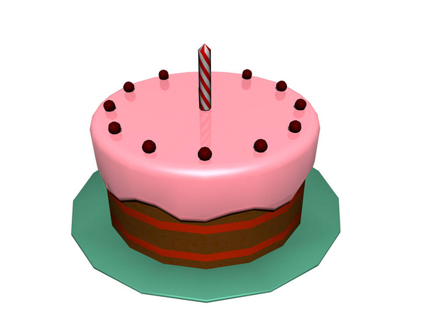 pink cake with candles for birthday - Zdjęcie, obraz