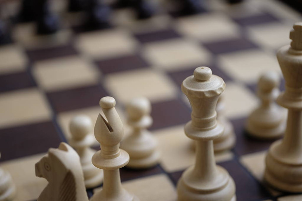 Wooden chess board with figures - Φωτογραφία, εικόνα