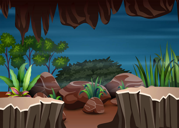 Cenário da natureza vista de dentro da caverna
 - Vetor, Imagem