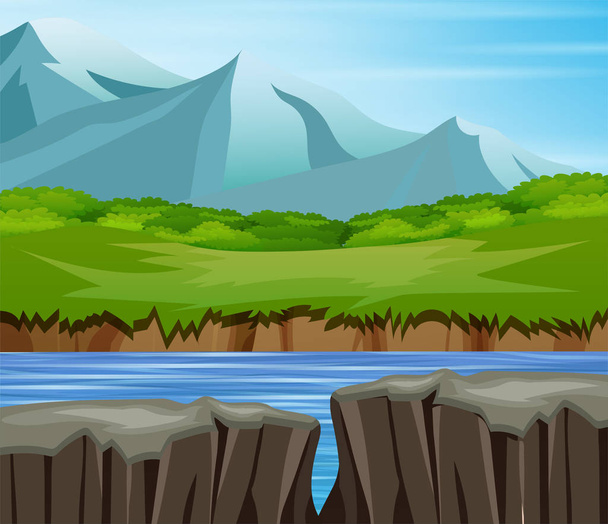 Mountain valley cliff tree nature landscape - Vector, Image