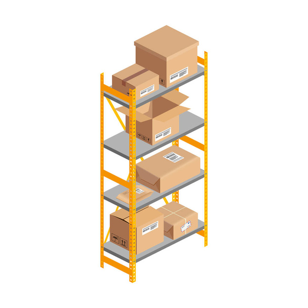 Isometric warehouse rack with boxes - ベクター画像