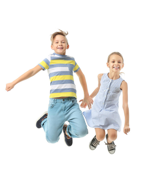 Jumping little children on white background - Foto, Imagem