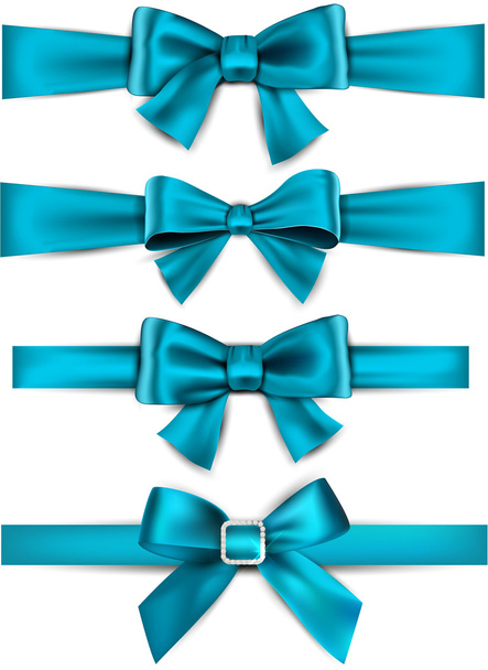 Satin blue ribbons. Gift bows. - Vector, Image