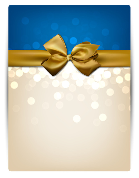 Greeting card with golden bow. - Vektor, obrázek