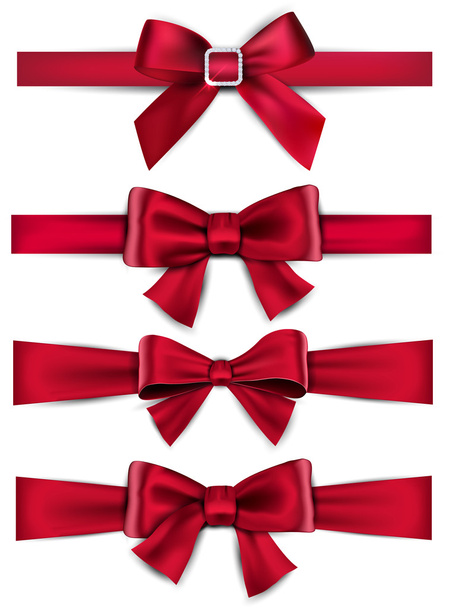 Satin red ribbons. Gift bows. - Vektor, Bild