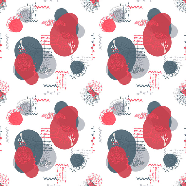 Vector seamless pattern with hand drawn abstract shapes. Spotted and textured figures. Unique design. Creative background. Spots and stains. Freehand style. Wallpaper, wrapping, print on clothes - Фото, зображення