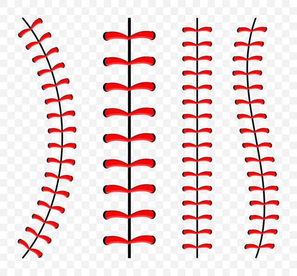 Baseball ball stitches, red lace seam isolated on background. - Vector, Image