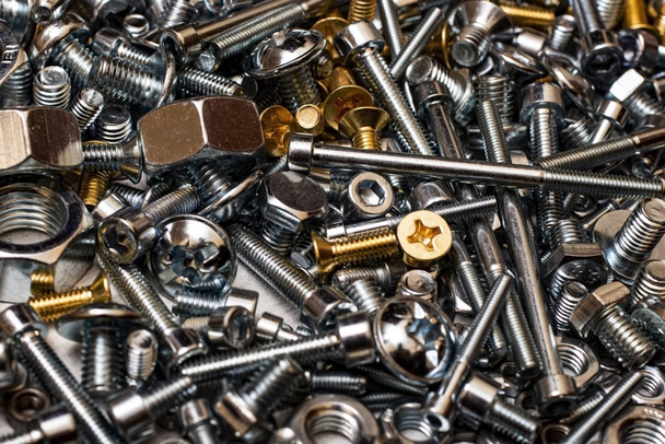 texture of various bolts nuts screws. - Фото, зображення