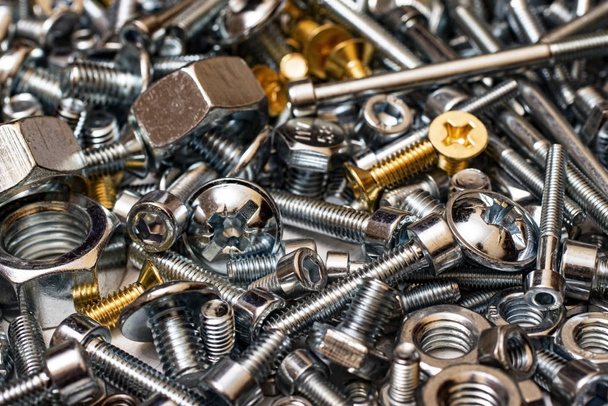 texture of various bolts nuts screws. - Foto, Imagem