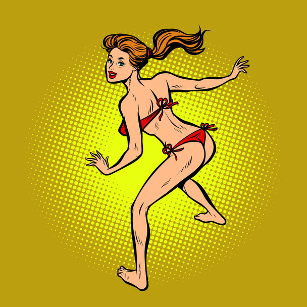 active woman in bikini. Comic cartoon pop art retro vector illustration drawing - Foto, imagen