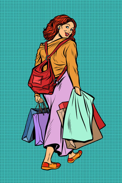 Woman goes shopping. Pop art retro vector illustration vintage kitsch - Fotó, kép
