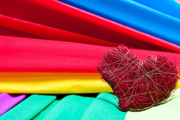 colorful background of crepe paper and a heart - Photo, Image