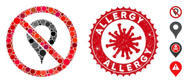 Mosaic No Map Marker Icon with Coronavirus Grunge Allergy Seal - ベクター画像