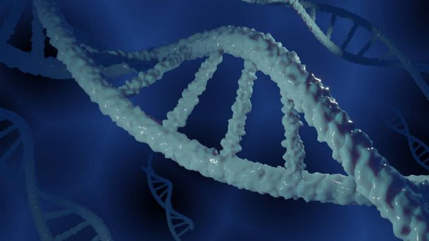 Estructura del ADN, ilustración 3D sobre fondo azul
 - Foto, Imagen