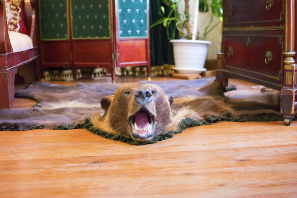 Το δέρμα μιας αρκούδας στο πάτωμα στο εσωτερικό ενός δωματίου του 19ου αιώνα. Εσωτερική έννοια του 19ου αιώνα - Φωτογραφία, εικόνα