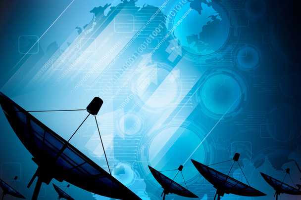 Satellite dish transmission data on background digital blue - Photo, Image
