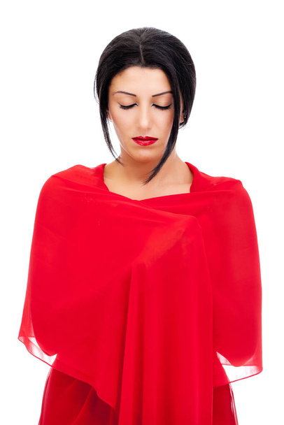 beautiful young woman in red dress - Zdjęcie, obraz