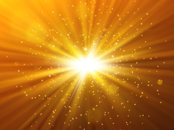 Star burst with sparkles. Light effect. Gold glitter texture. - Вектор,изображение
