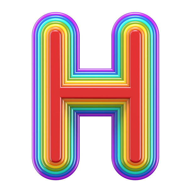 Concentric rainbow font letter H 3D rendering illustration isolated on white background - Foto, afbeelding