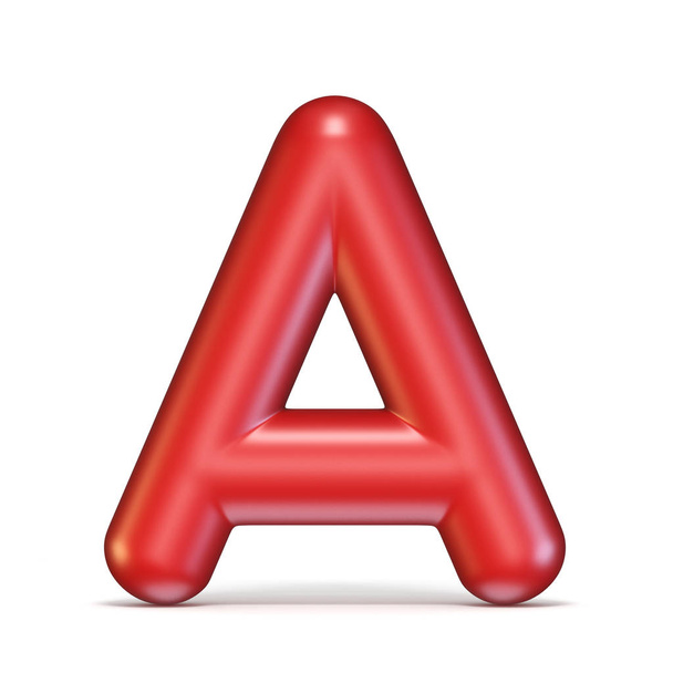 Red glossy font Letter A 3D rendering illustration isolated on white background - Foto, immagini