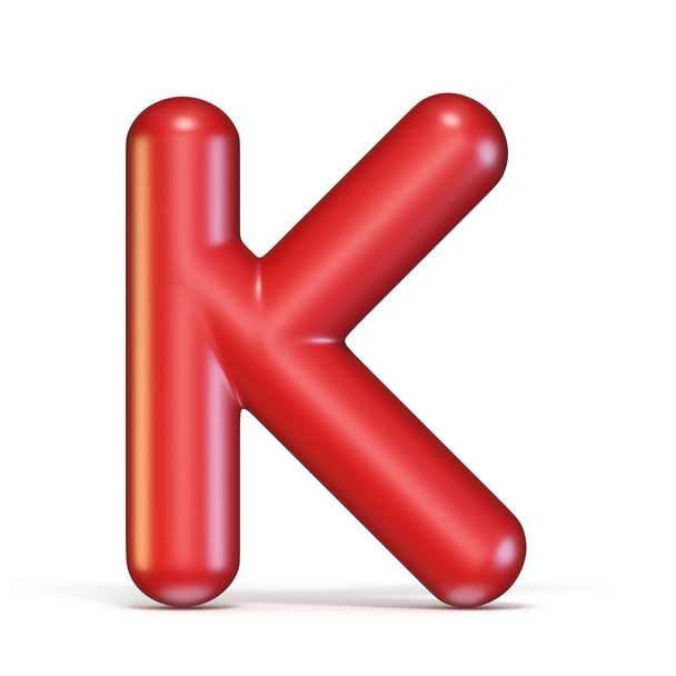 Red glossy font Letter K 3D rendering illustration isolated on white background - Foto, Imagem
