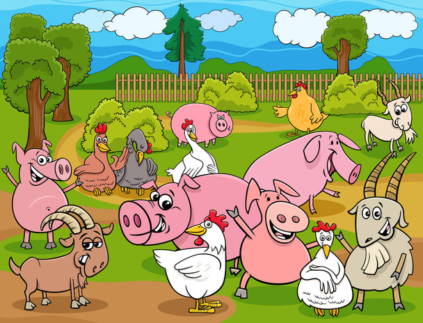 çiftlik hayvanları çizgi film karakterleri grubu - Vektör, Görsel