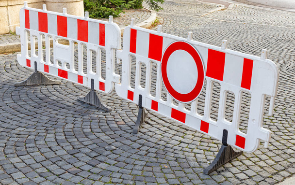 Mobile road barrier on cobblestone - Photo, Image