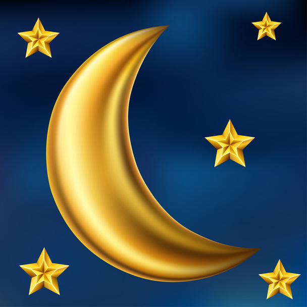 Gold moon and stars - Vector, Image