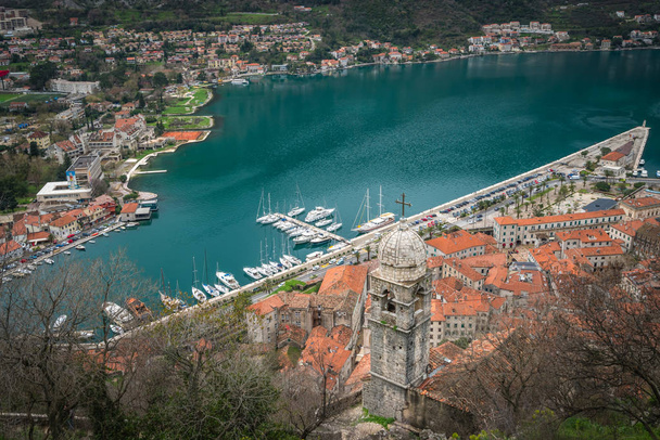 View of the Kotor Bay and Old Town houses in Kotor city, Montenegro - Foto, Imagem