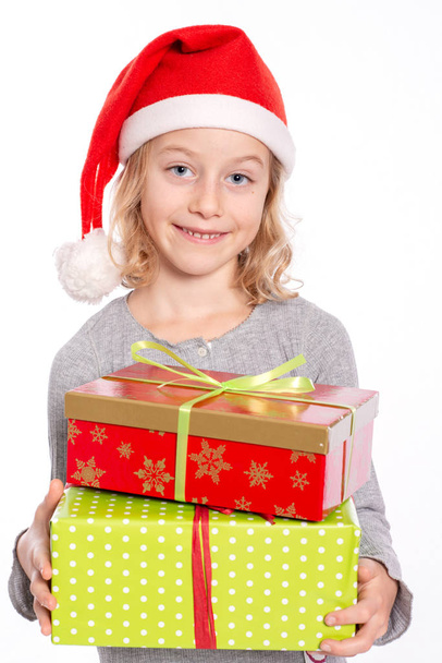 nice girl with Santa- cap and present - Foto, Bild