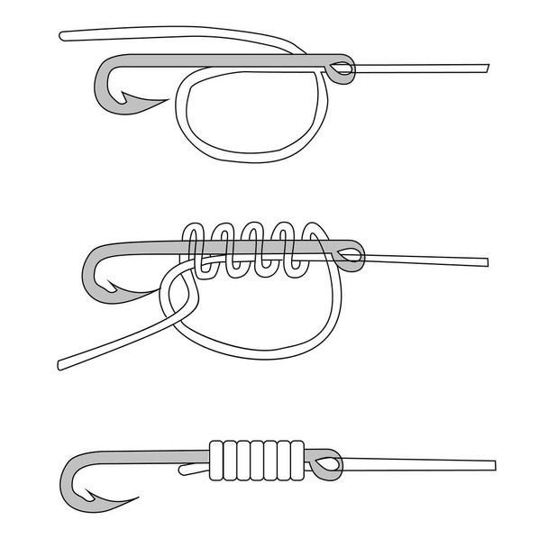 Uni fishing unit for connecting hooks and lures, fishing line binding. Vector diagram - Vector, Image