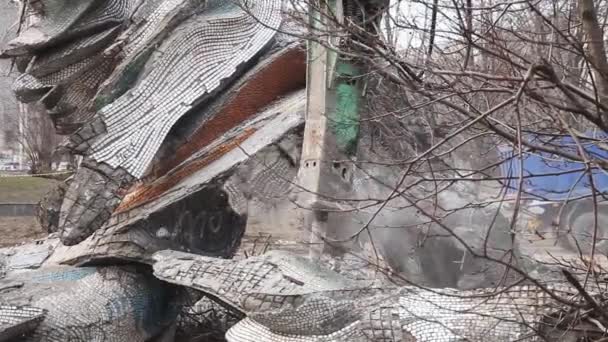 Demontage des Denkmals dnjeper ukraine in der Nähe von Meteor Luftbild tpo Blick fliegender Himmel von Copter-Drohnenaufnahmen - Filmmaterial, Video