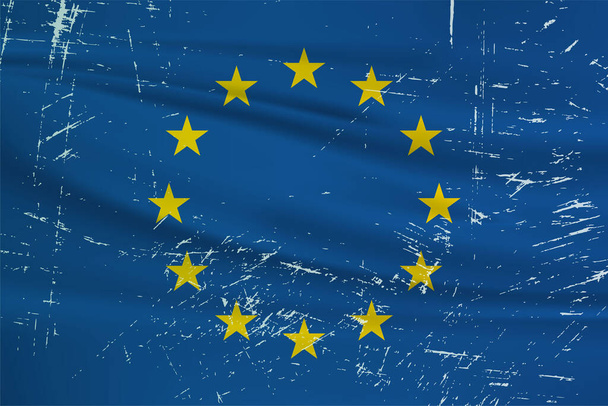 Grunge-Europaflagge. Europäische Gewerkschaftsfahne mit wehender Grunge-Textur. Vektorhintergrund. - Vektor, Bild